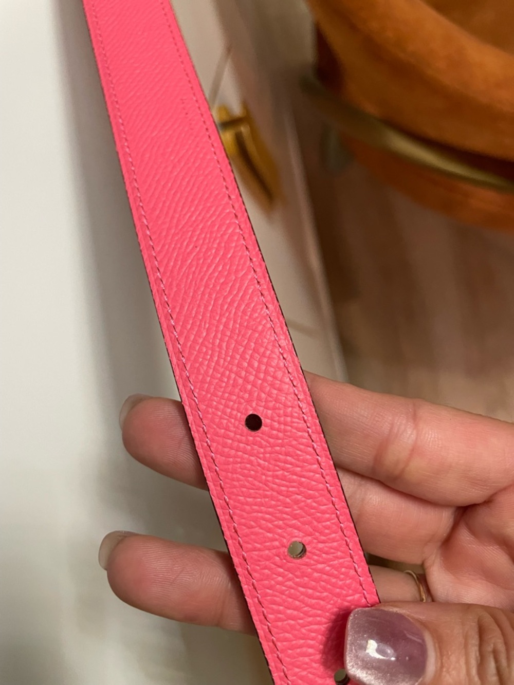 Hermès orange/pink duel sided leather belt - Picture 4 of 8